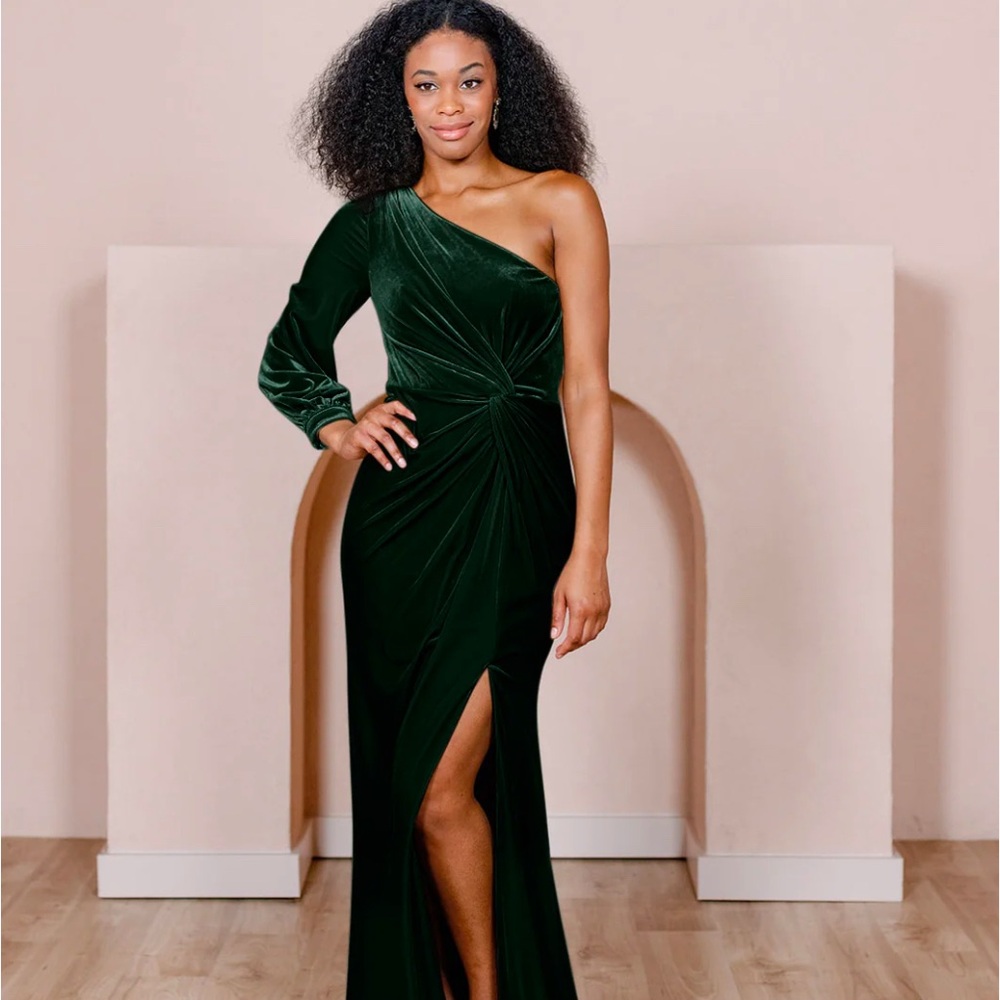 One-Shoulder Velvet Dress - Emerald Green